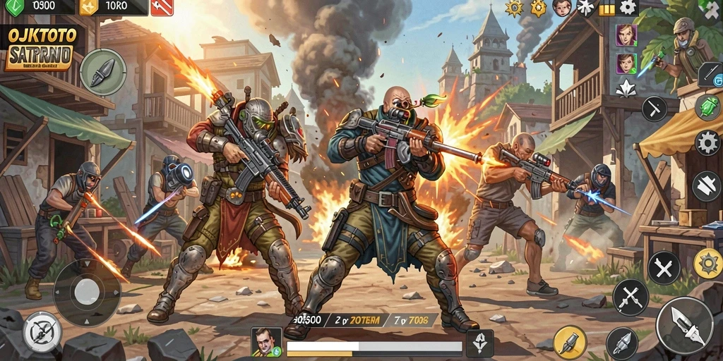 Screenshot OJKTOTO menunjukkan aksi tempur seru dalam Battle Royale.