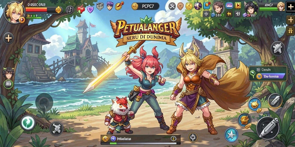 Tangkapan layar utama PCPC7 menampilkan aksi seru dengan karakter anime.