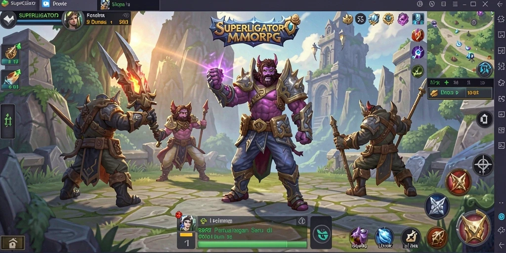 Screenshot utama <strong>SUPERLIGATOTO</strong> menunjukkan aksi pertarungan yang seru di dunia MMORPG.